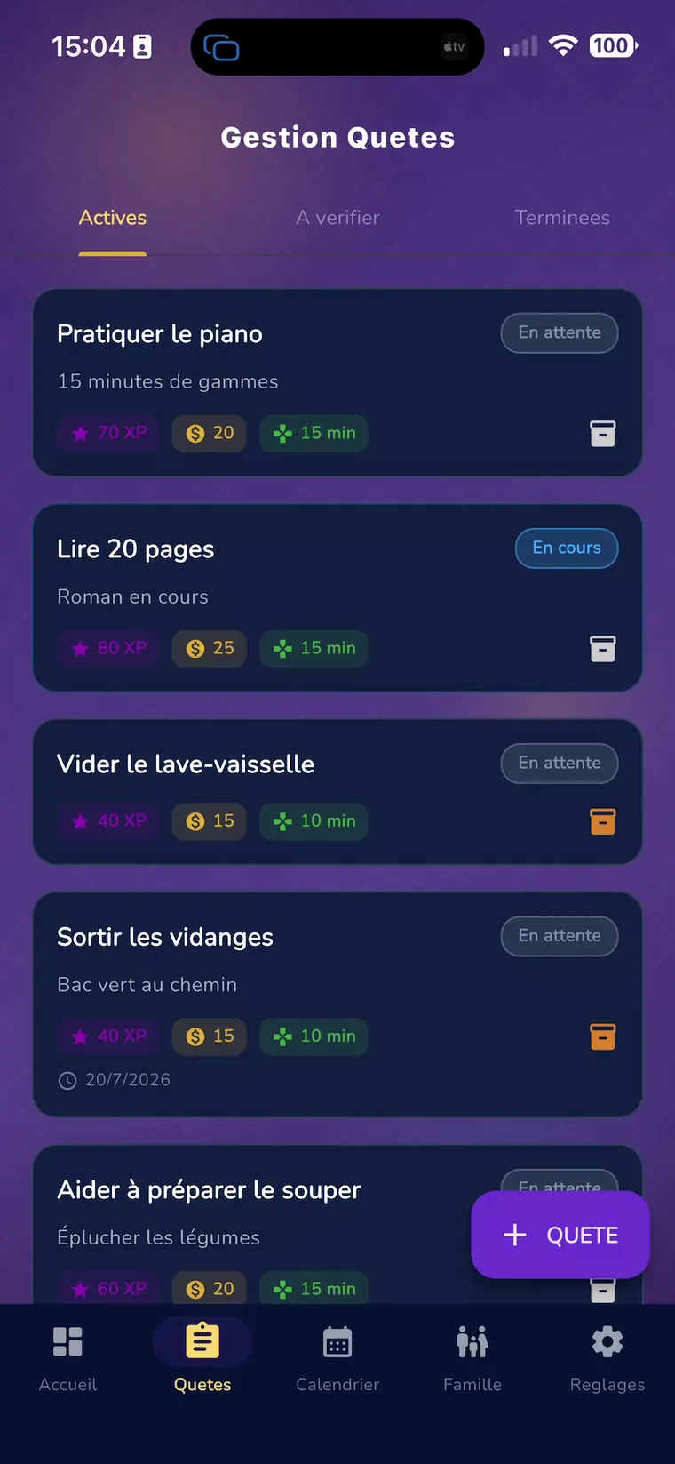 Quêtes actives